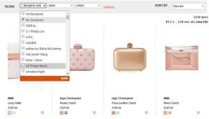 Handbags showing ecommerce filters